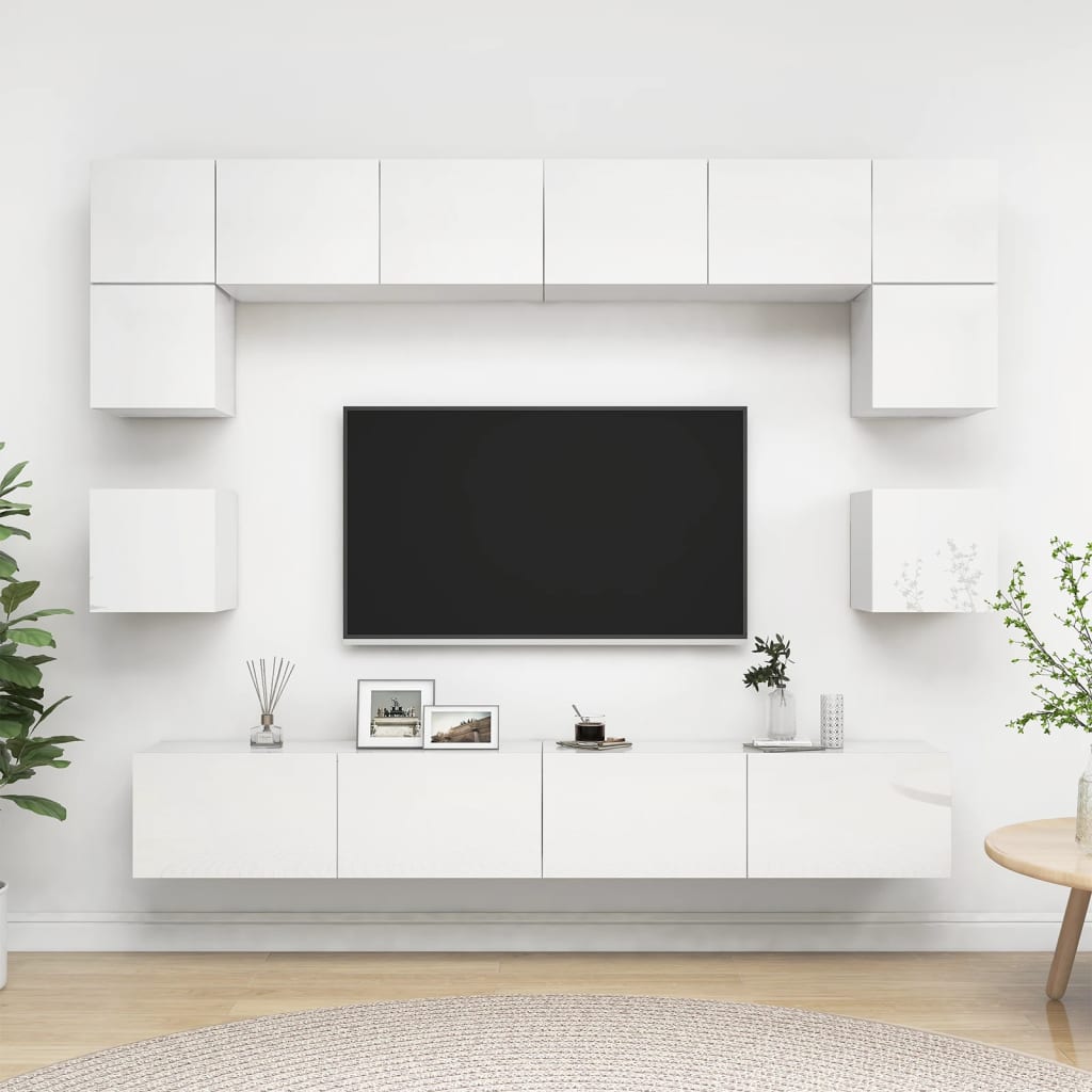 Ensemble de meuble TV 8 pcs Blanc brillant Bois d'ingénierie