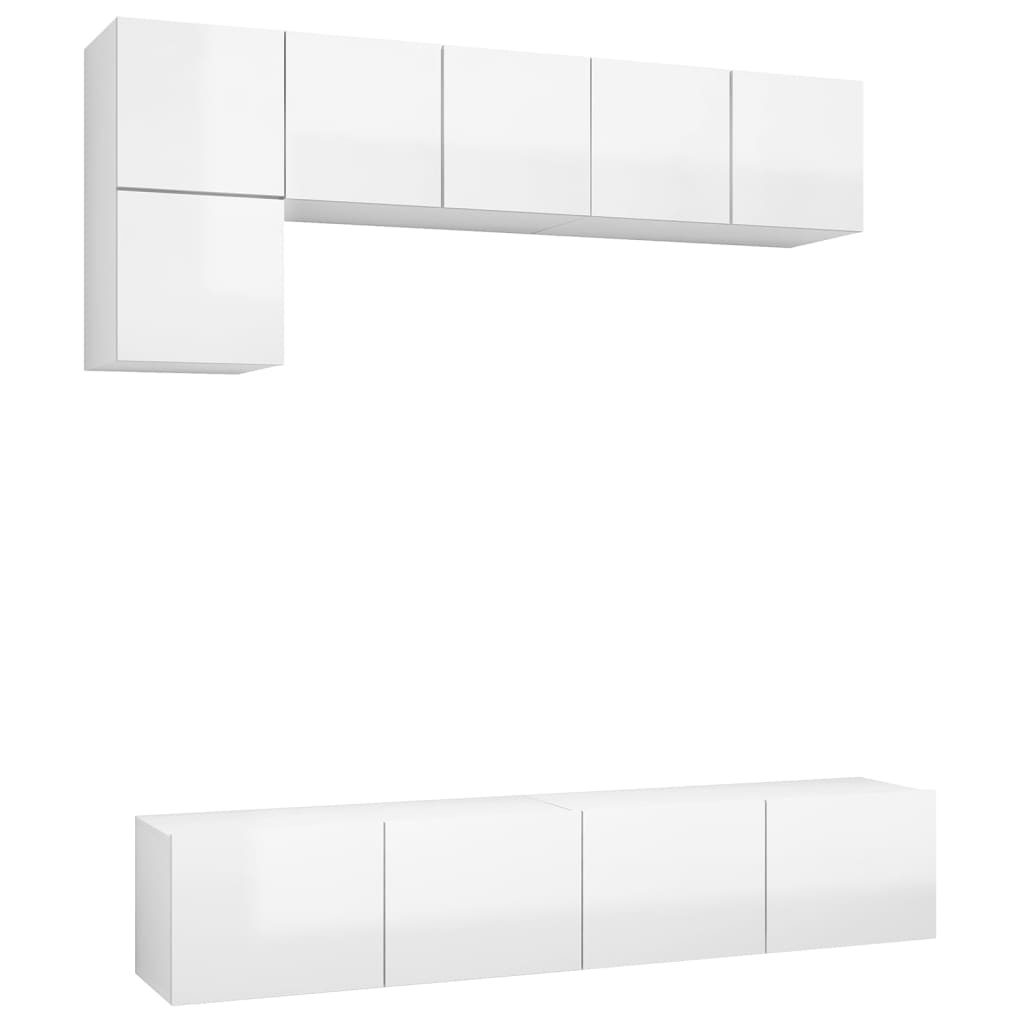 Ensemble de meubles TV 5 pcs Blanc brillant Bois d'ingénierie