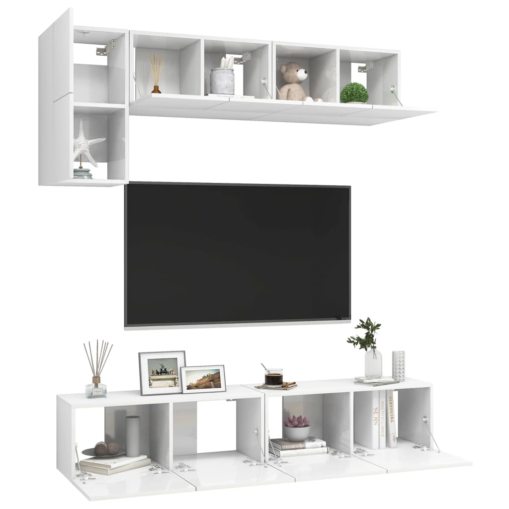 Ensemble de meubles TV 5 pcs Blanc brillant Bois d'ingénierie