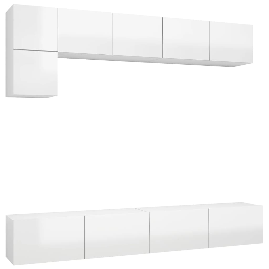 Ensemble de meubles TV 5 pcs Blanc brillant Bois d'ingénierie