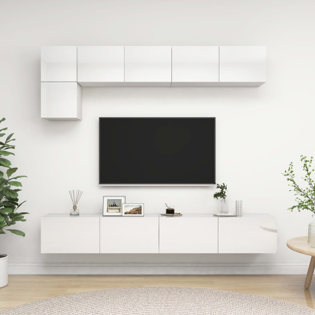 Ensemble de meubles TV 5 pcs Blanc brillant Bois d'ingénierie