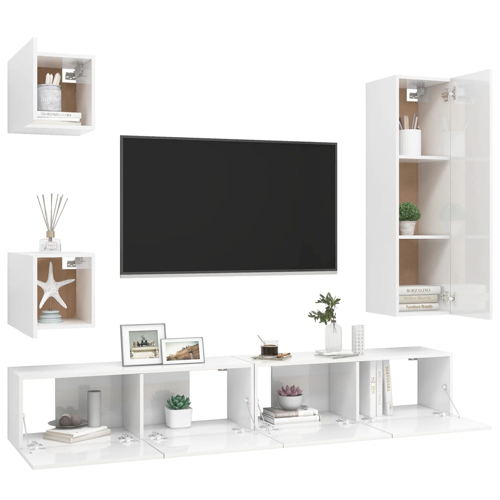 Ensemble de meuble TV 5 pcs Blanc brillant Bois d'ingénierie