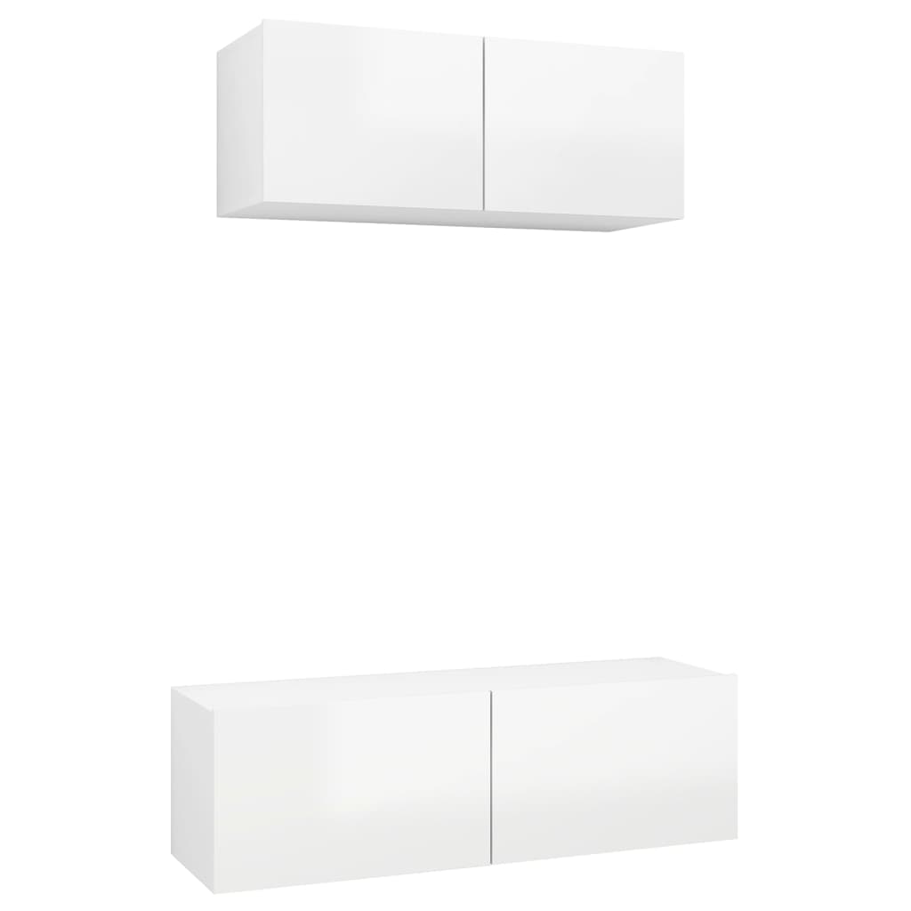 Ensemble de meubles TV 2 pcs Blanc brillant Bois d'ingénierie