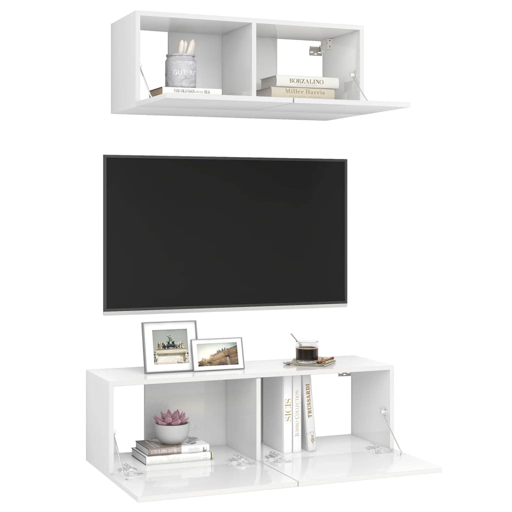 Ensemble de meubles TV 2 pcs Blanc brillant Bois d'ingénierie