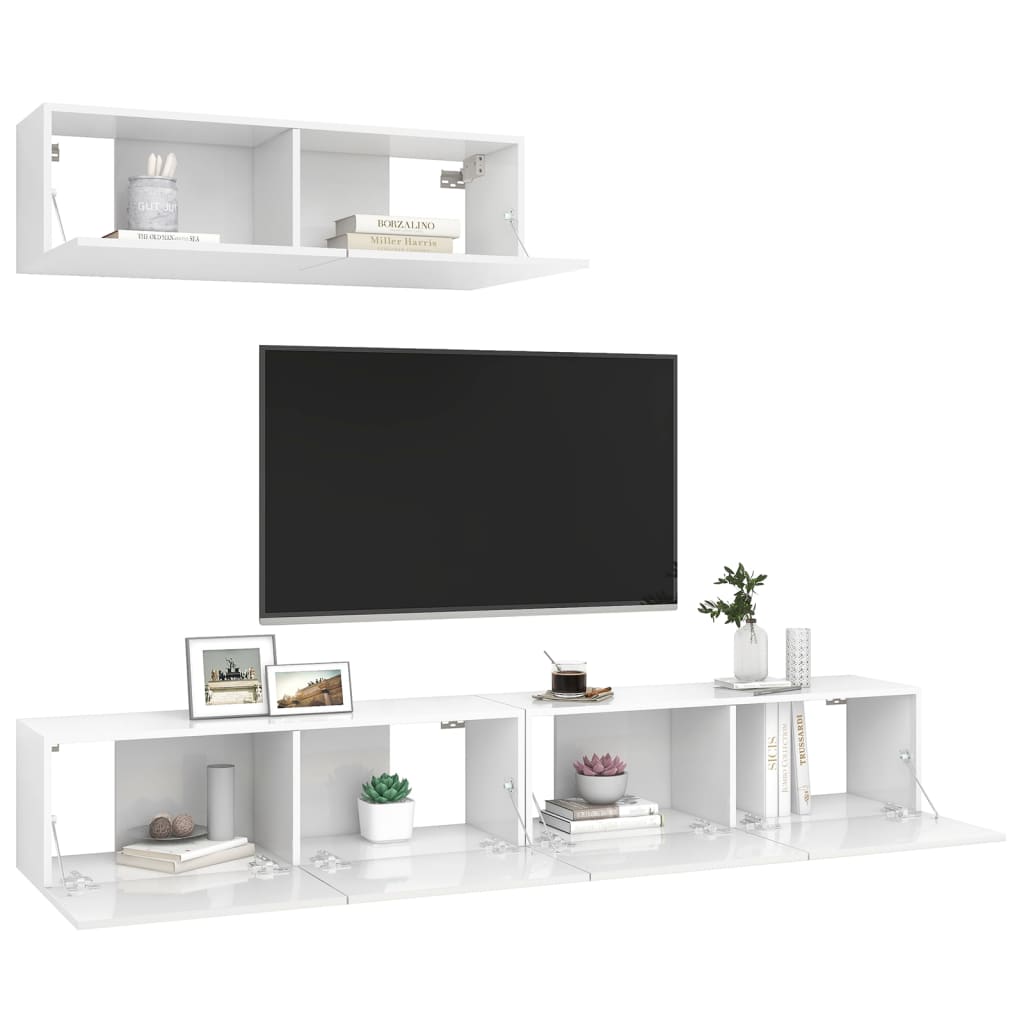 Meubles TV 3 pcs Blanc brillant Bois d'ingénierie