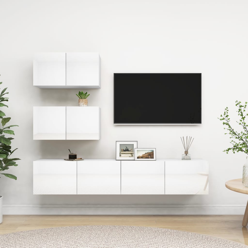 Ensemble de meubles TV 4 pcs Blanc brillant Bois d'ingénierie