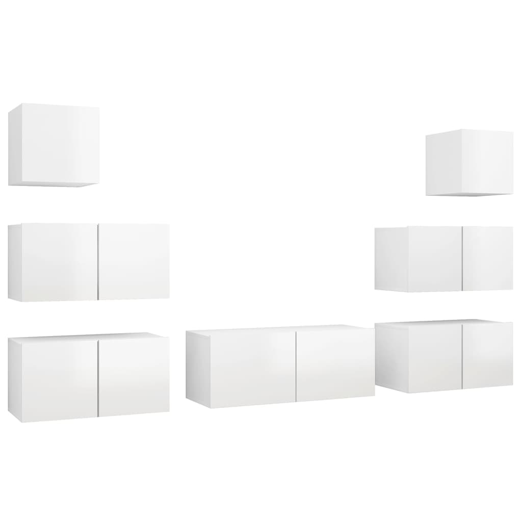 Ensemble de meuble TV 7 pcs Blanc brillant Bois d'ingénierie