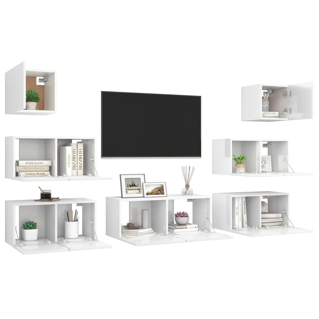 Ensemble de meuble TV 7 pcs Blanc brillant Bois d'ingénierie