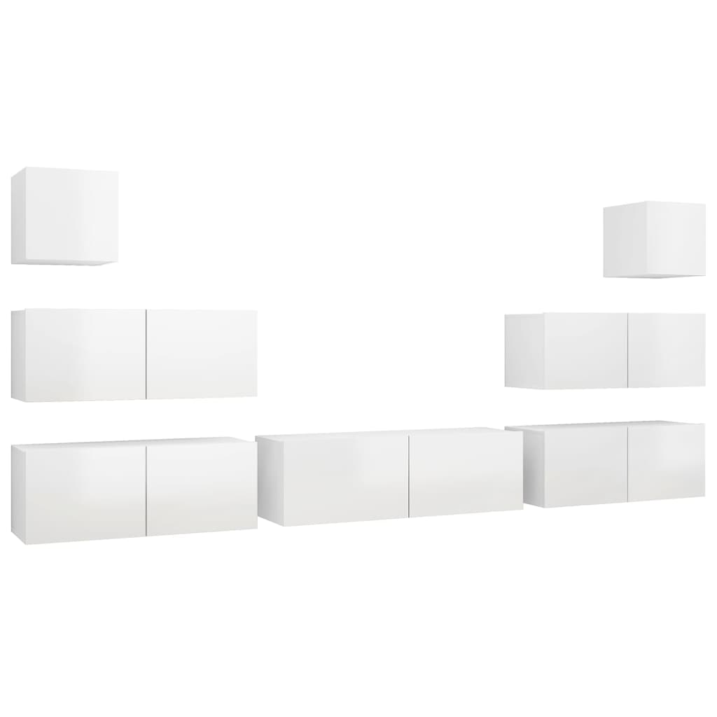 Ensemble de meuble TV 7 pcs Blanc brillant Bois d'ingénierie