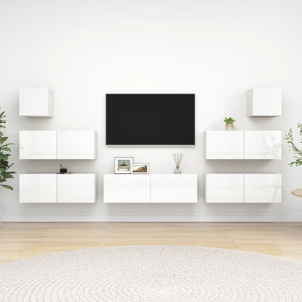 Ensemble de meuble TV 7 pcs Blanc brillant Bois d'ingénierie