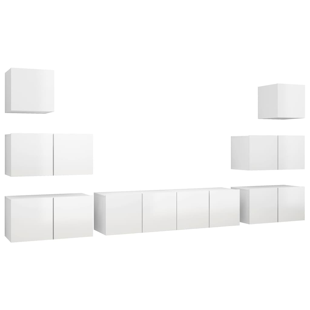 Ensemble de meuble TV 8 pcs Blanc brillant Bois d'ingénierie