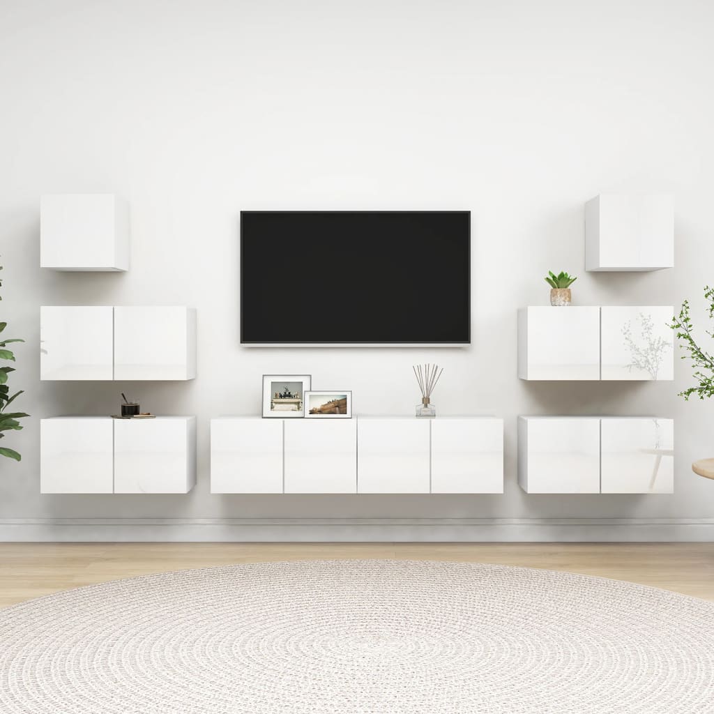 Ensemble de meuble TV 8 pcs Blanc brillant Bois d'ingénierie