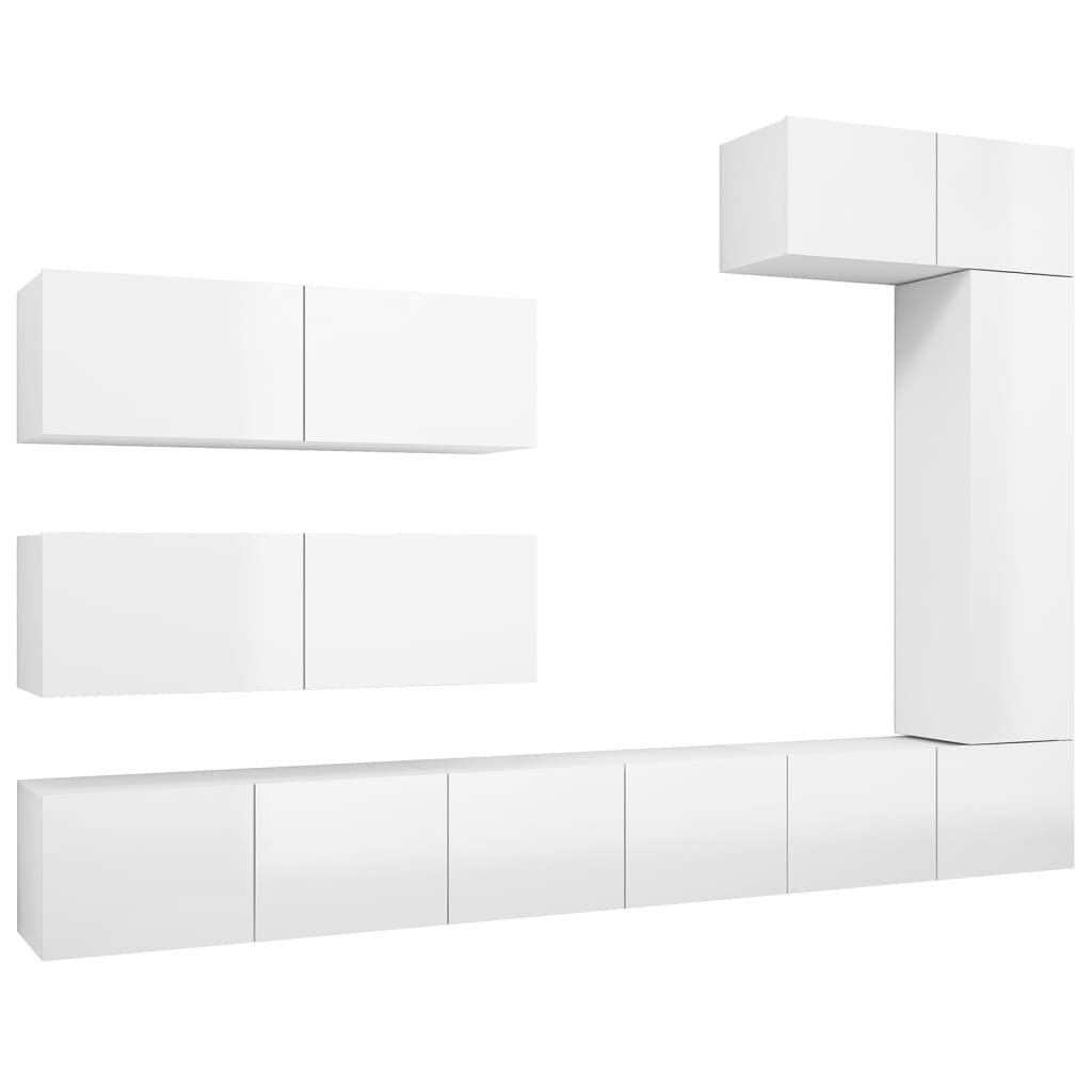 Ensemble de meuble TV 7 pcs Blanc brillant Bois d'ingénierie