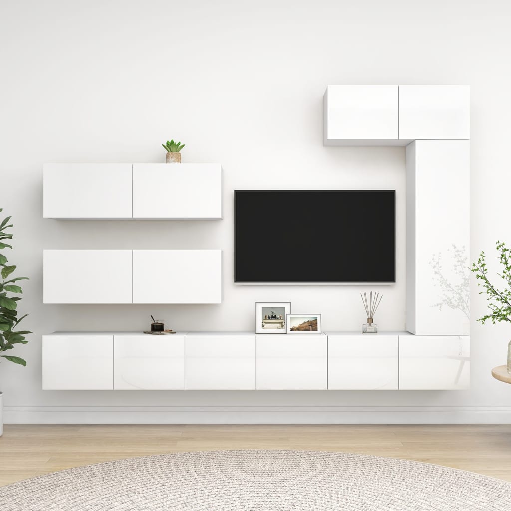 Ensemble de meuble TV 7 pcs Blanc brillant Bois d'ingénierie