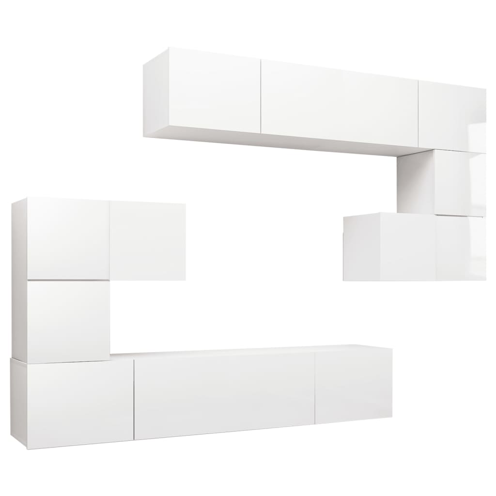 Ensemble de meuble TV 8 pcs Blanc brillant Bois d'ingénierie