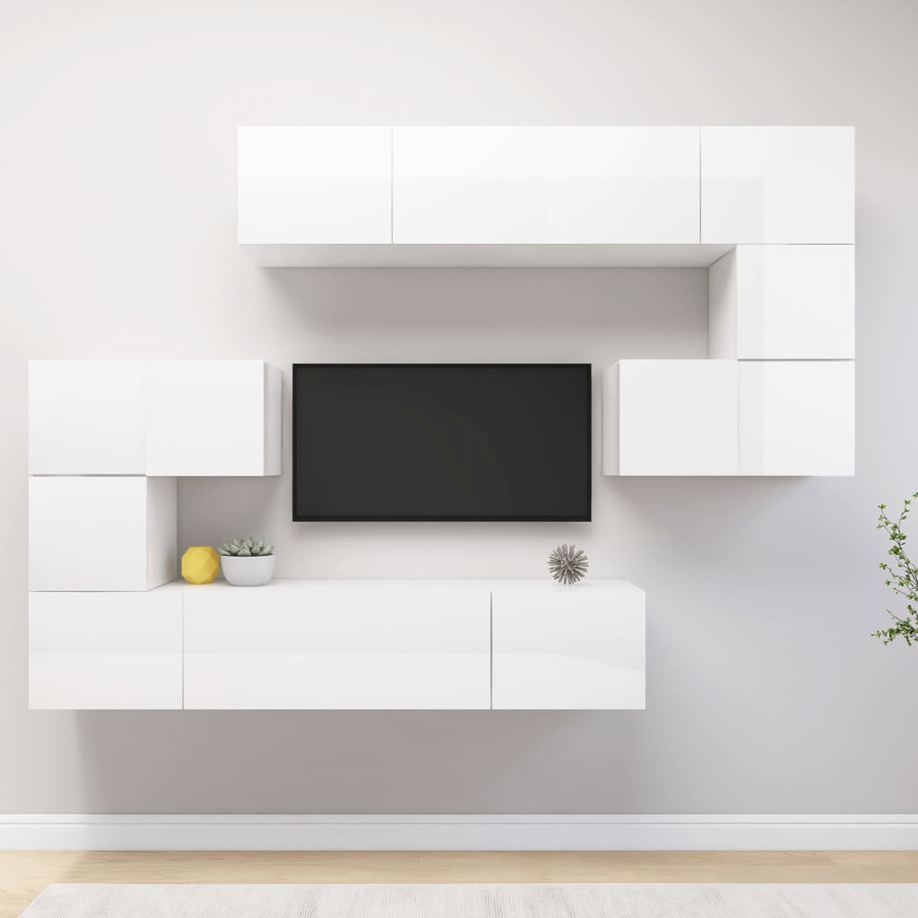 Ensemble de meuble TV 8 pcs Blanc brillant Bois d'ingénierie