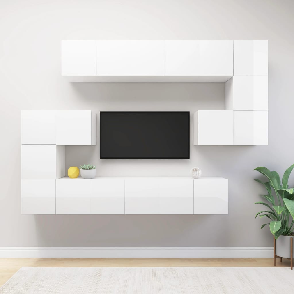 Ensemble de meuble TV 10 pcs Blanc brillant Bois d'ingénierie