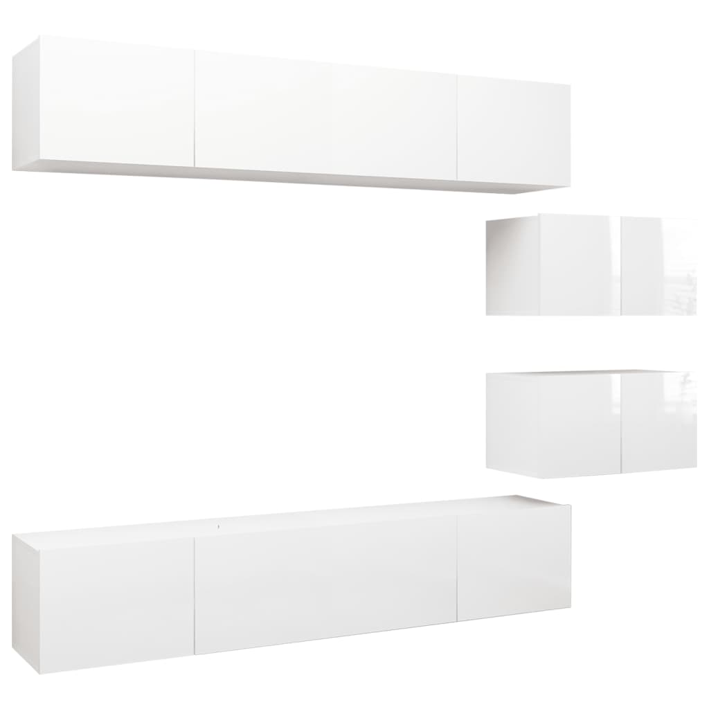 Ensemble de meubles TV 6 pcs Blanc brillant Bois d'ingénierie