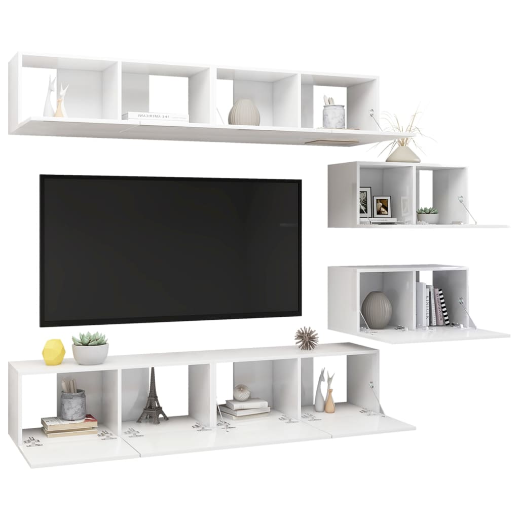 Ensemble de meubles TV 6 pcs Blanc brillant Bois d'ingénierie