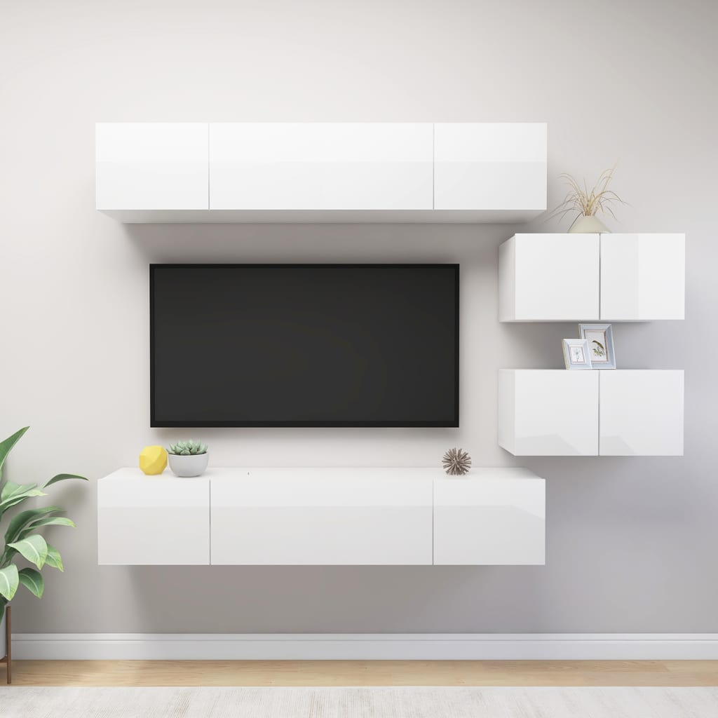 Ensemble de meubles TV 6 pcs Blanc brillant Bois d'ingénierie