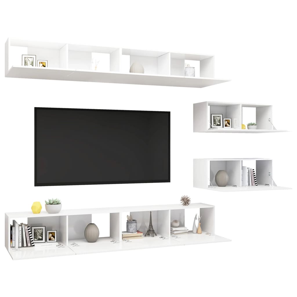 Ensemble de meubles TV 6 pcs Blanc brillant Bois d'ingénierie