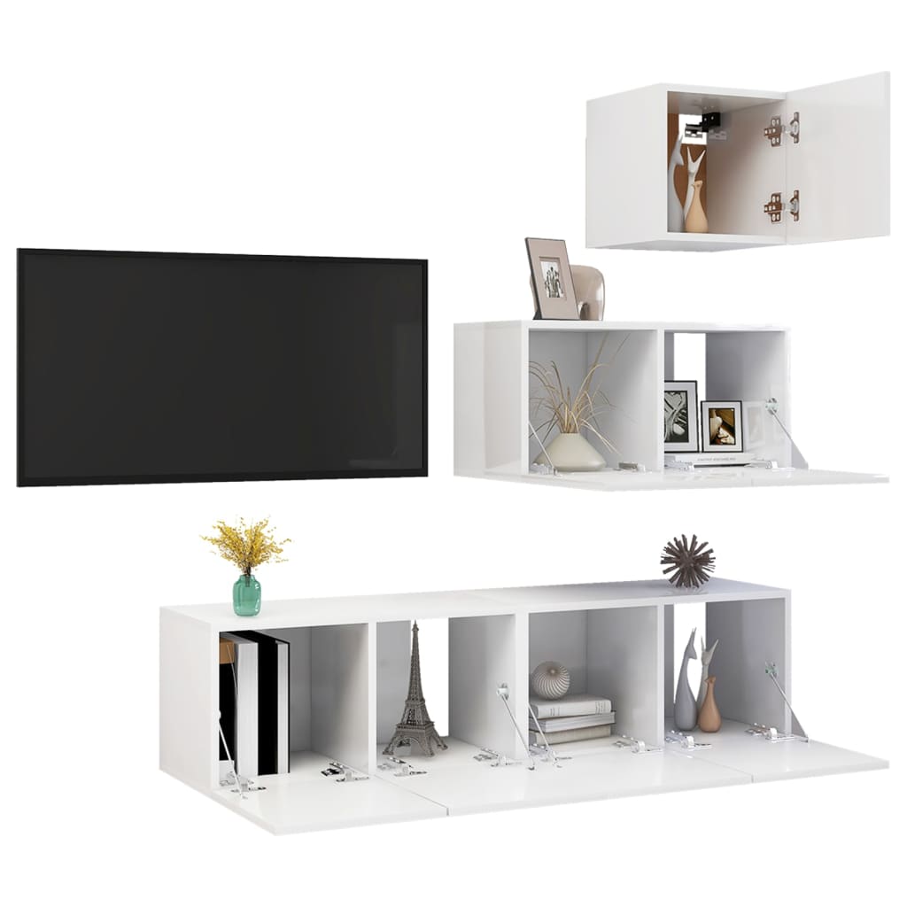 Ensemble de meubles TV 4 pcs Blanc brillant Bois d'ingénierie