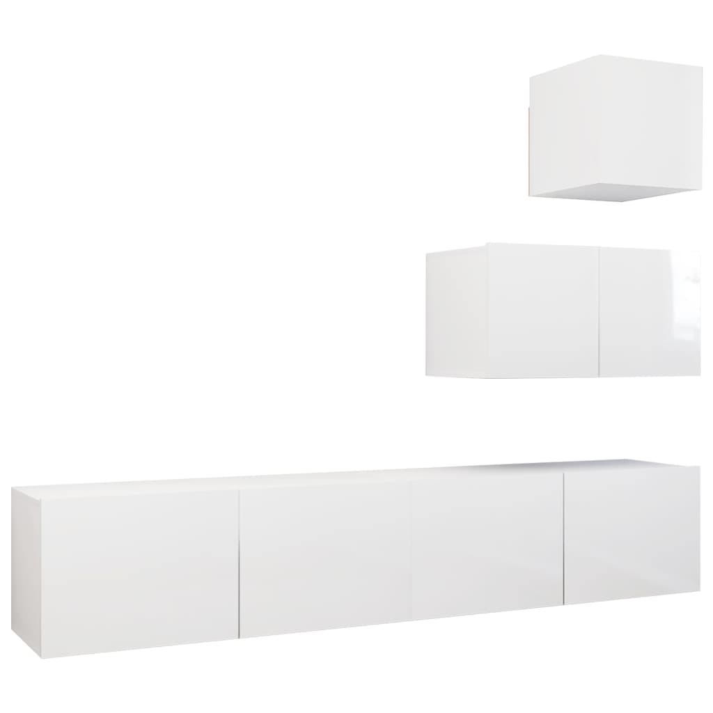 Ensemble de meuble TV 4 pcs Blanc brillant Bois d'ingénierie