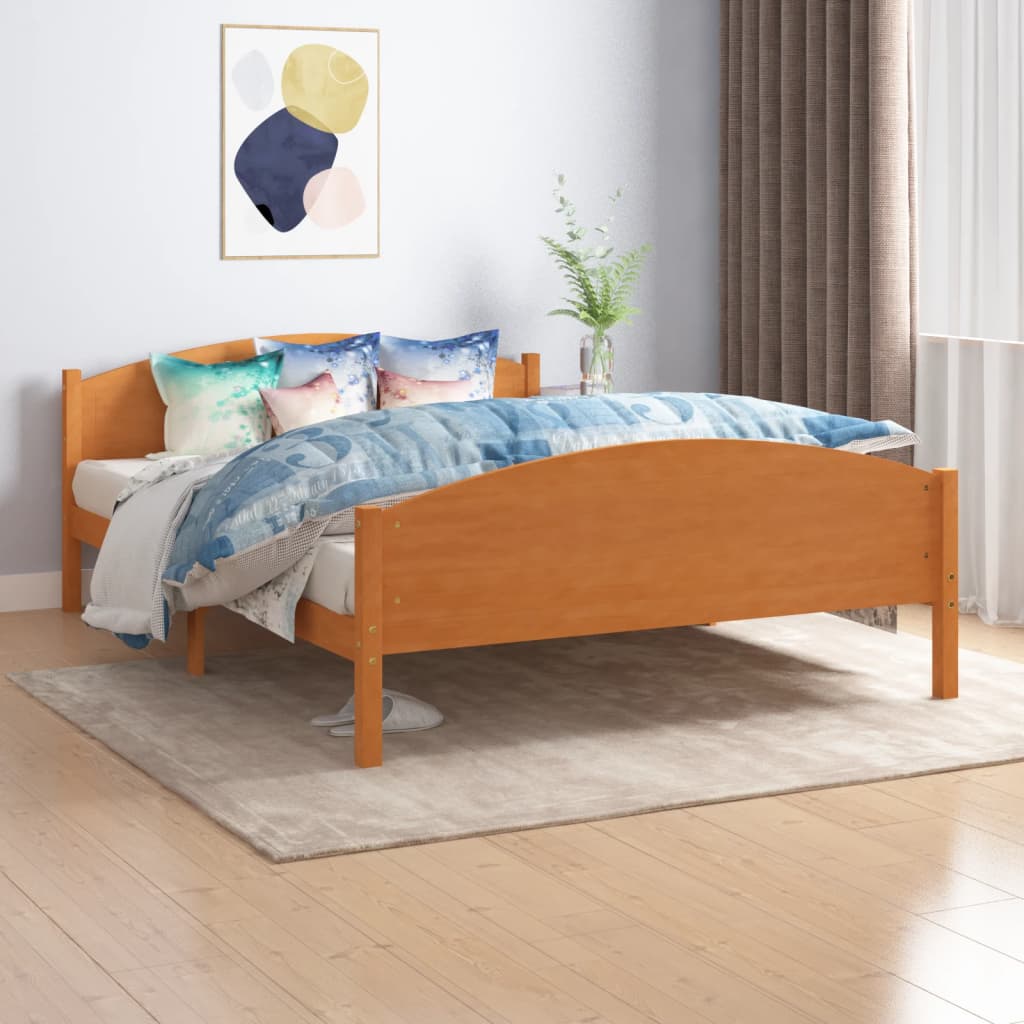 Cadre de lit sans matelas marron miel pin massif 140x200 cm