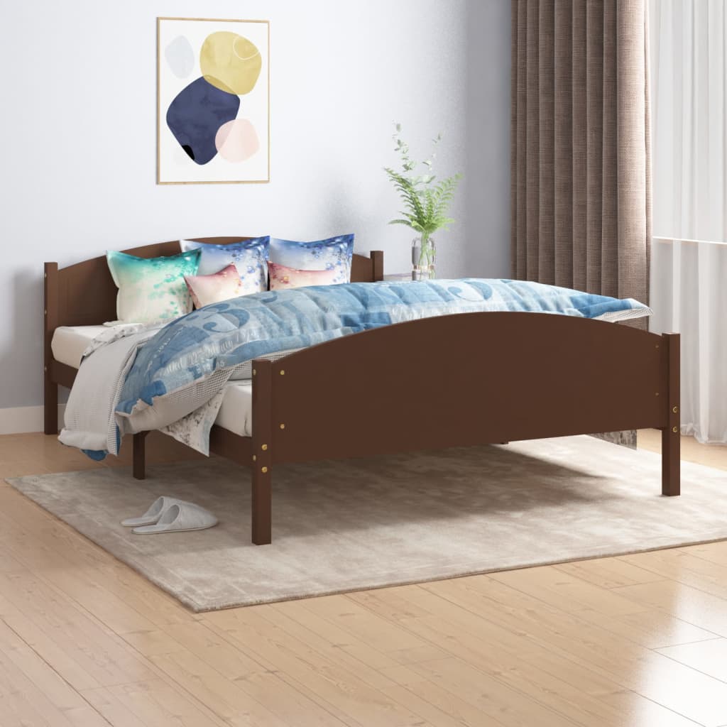 Cadre de lit sans matelas marron foncé pin massif 140x200 cm