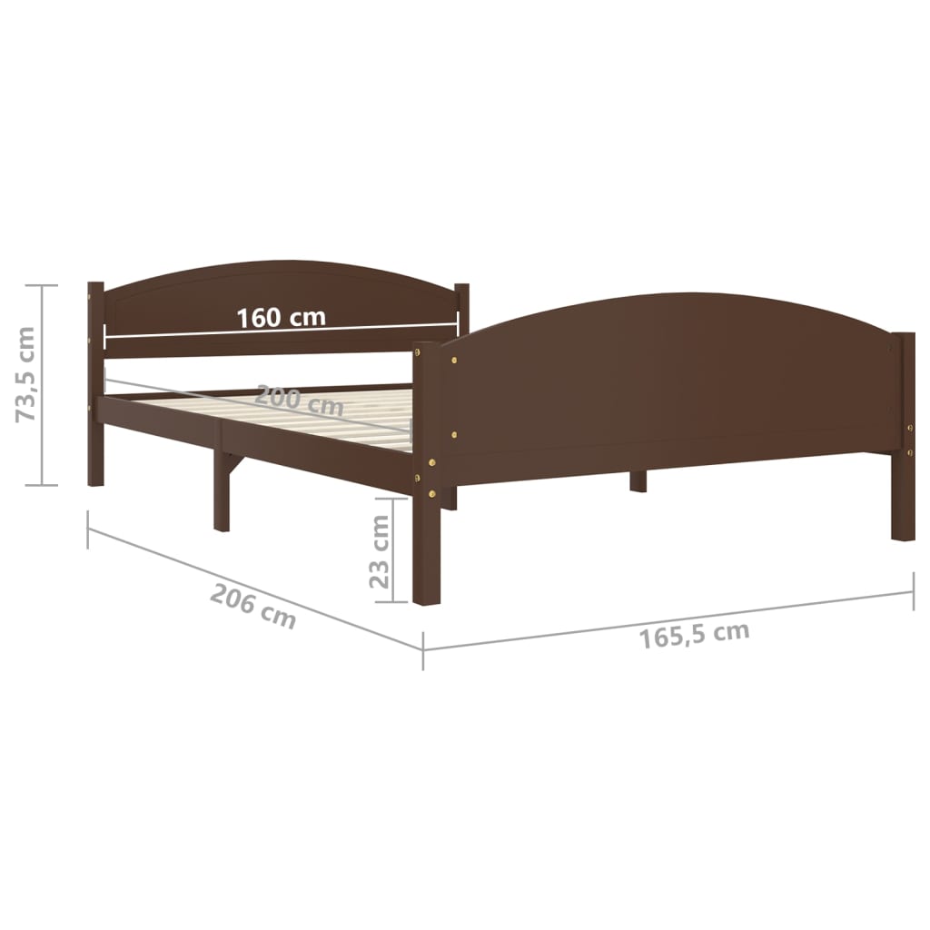 Cadre de lit sans matelas marron foncé pin massif 160x200 cm