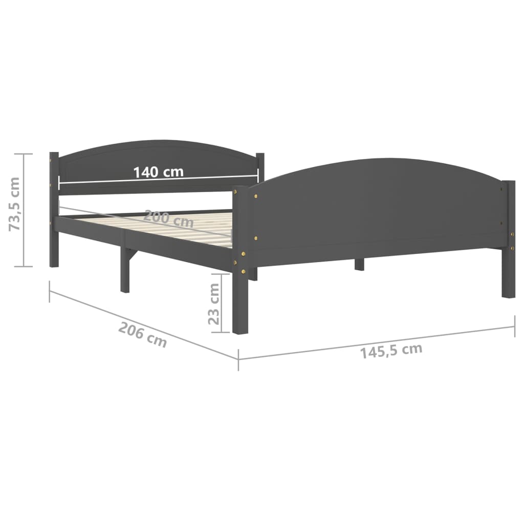 Cadre de lit sans matelas gris foncé pin massif 140x200 cm