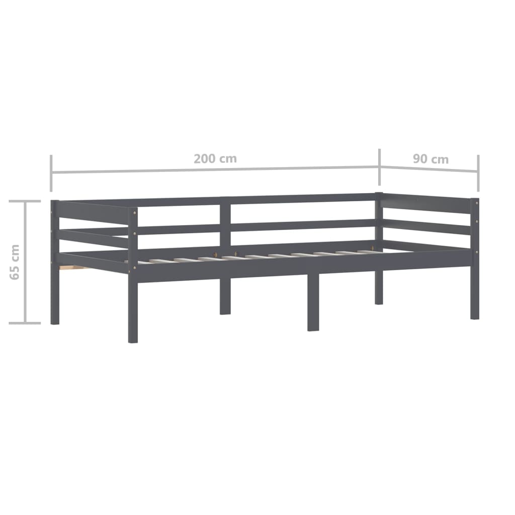 Cadre de lit sans matelas gris foncé bois pin massif 90x200cm