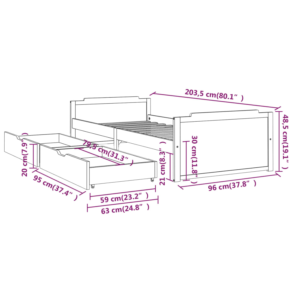 Bed frame without mattress solid pine wood 90x200 cm