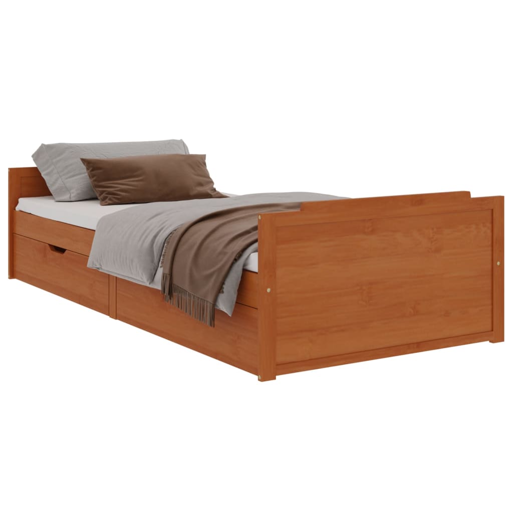 Cadre de lit sans matelas Marron miel Bois pin massif 90x200 cm