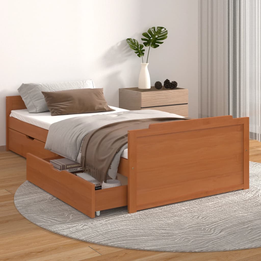 Cadre de lit sans matelas Marron miel Bois pin massif 90x200 cm