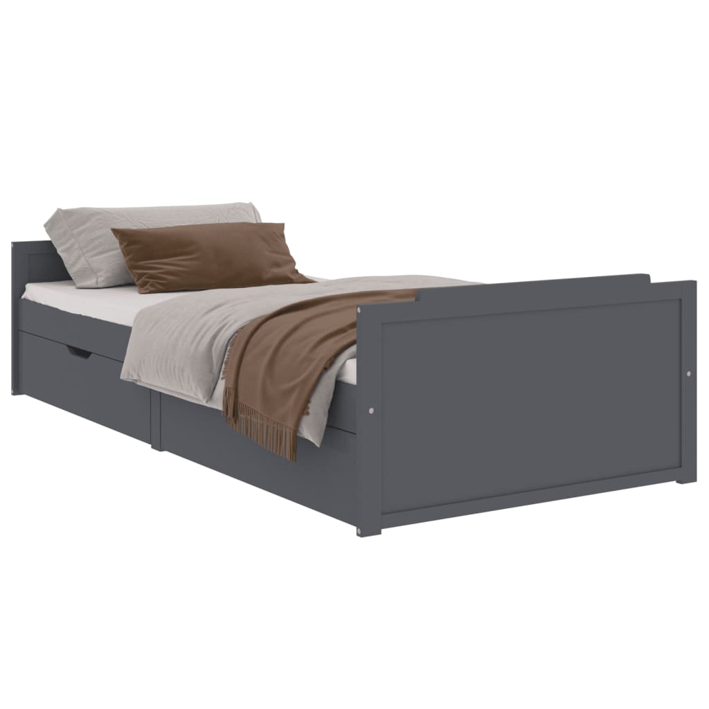 Cadre de lit sans matelas gris foncé bois pin massif 90x200cm