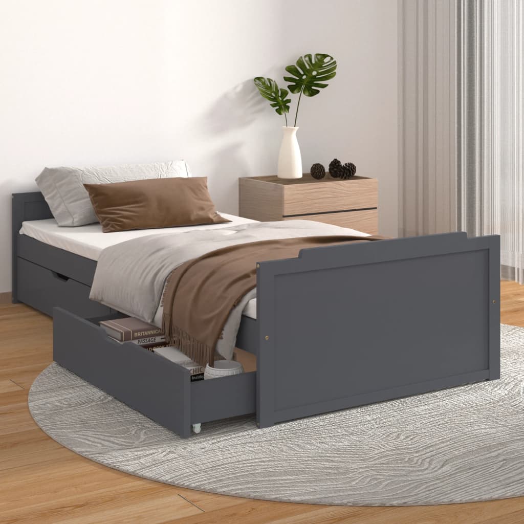 Cadre de lit sans matelas gris foncé bois pin massif 90x200cm