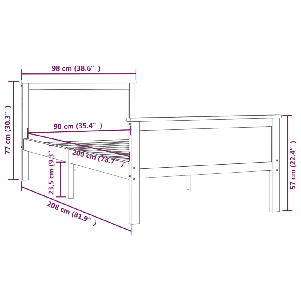 Cadre de lit sans matelas bois de pin massif 90x200 cm