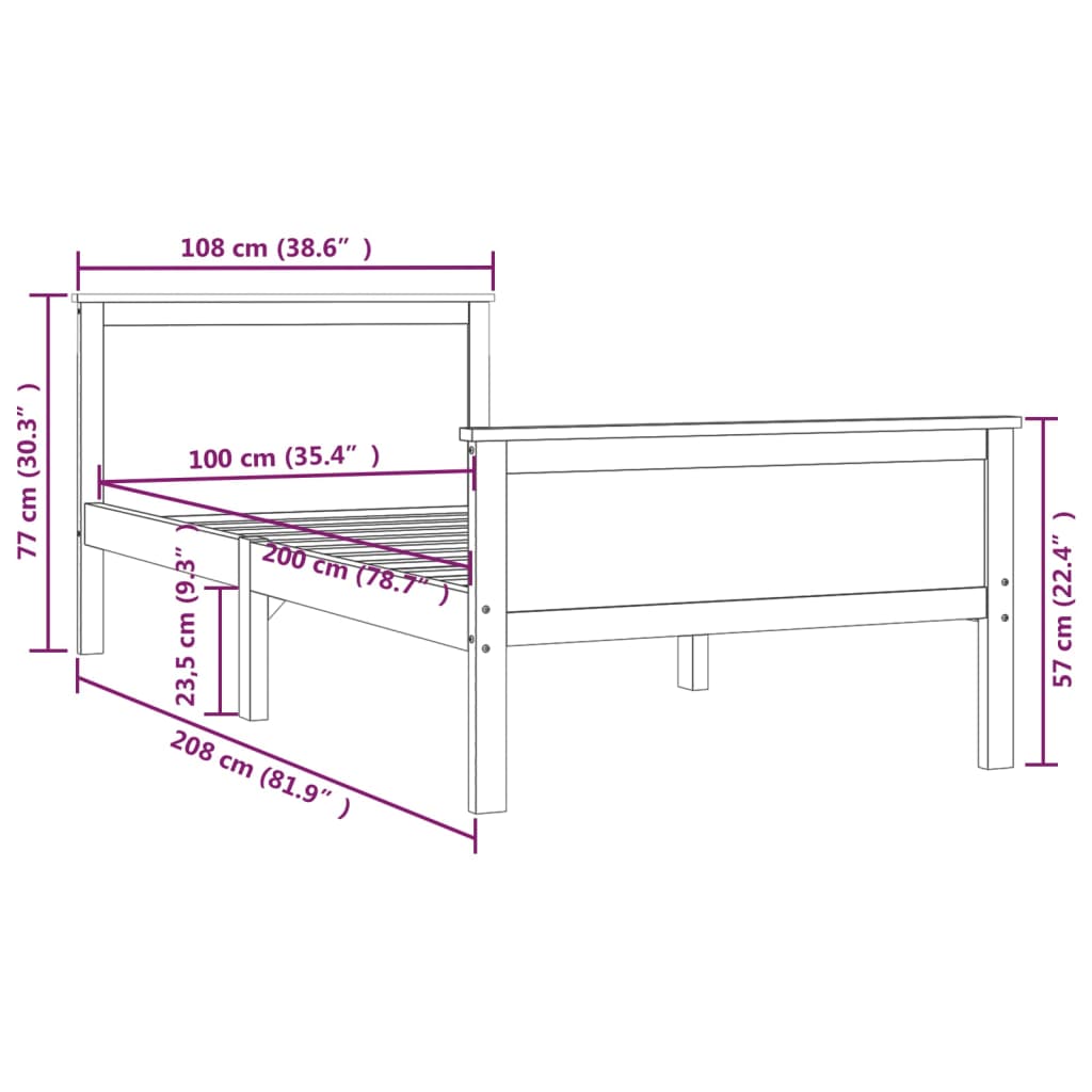 Cadre de lit sans matelas bois massif de pin 100x200 cm