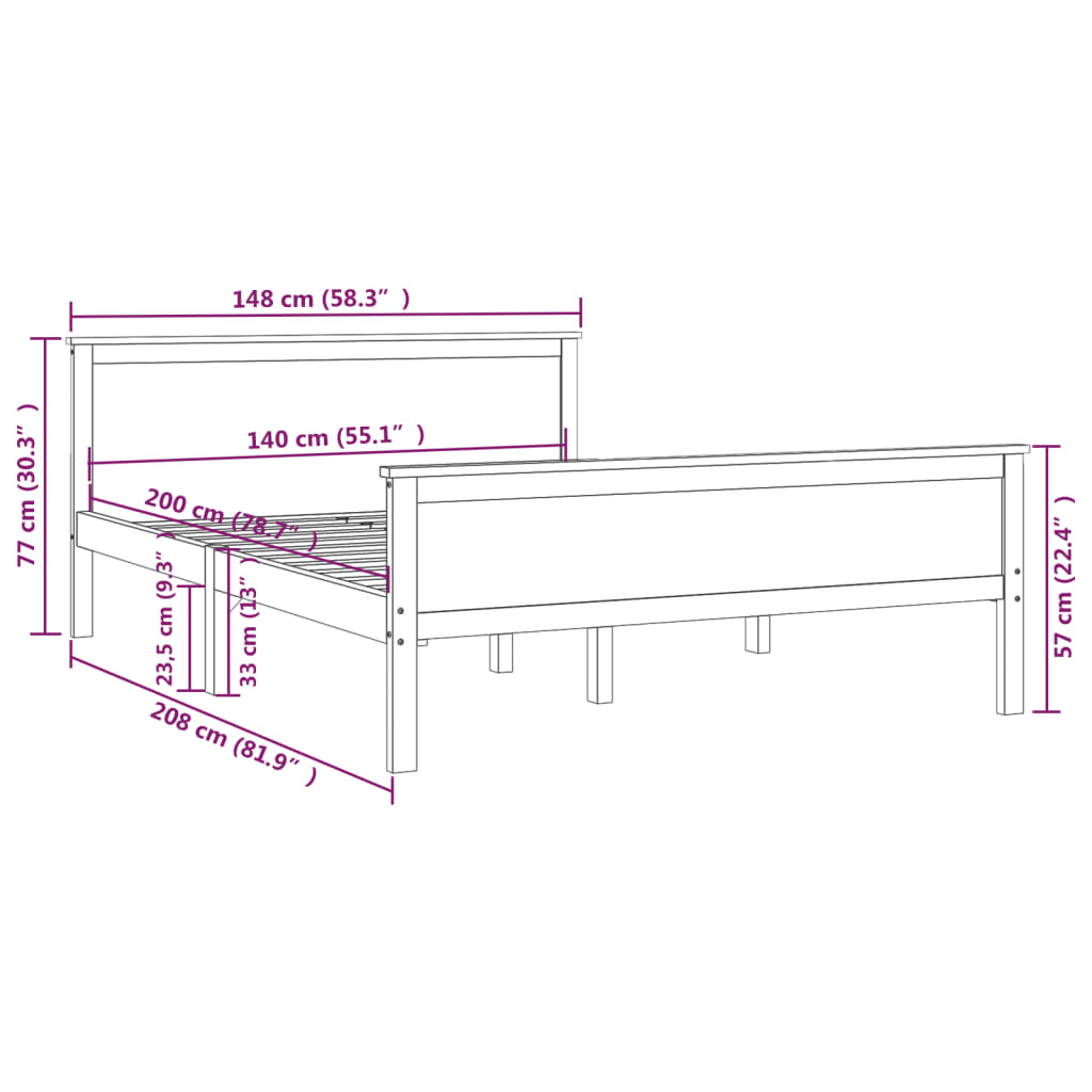 Cadre de lit sans matelas bois massif de pin 140x200 cm