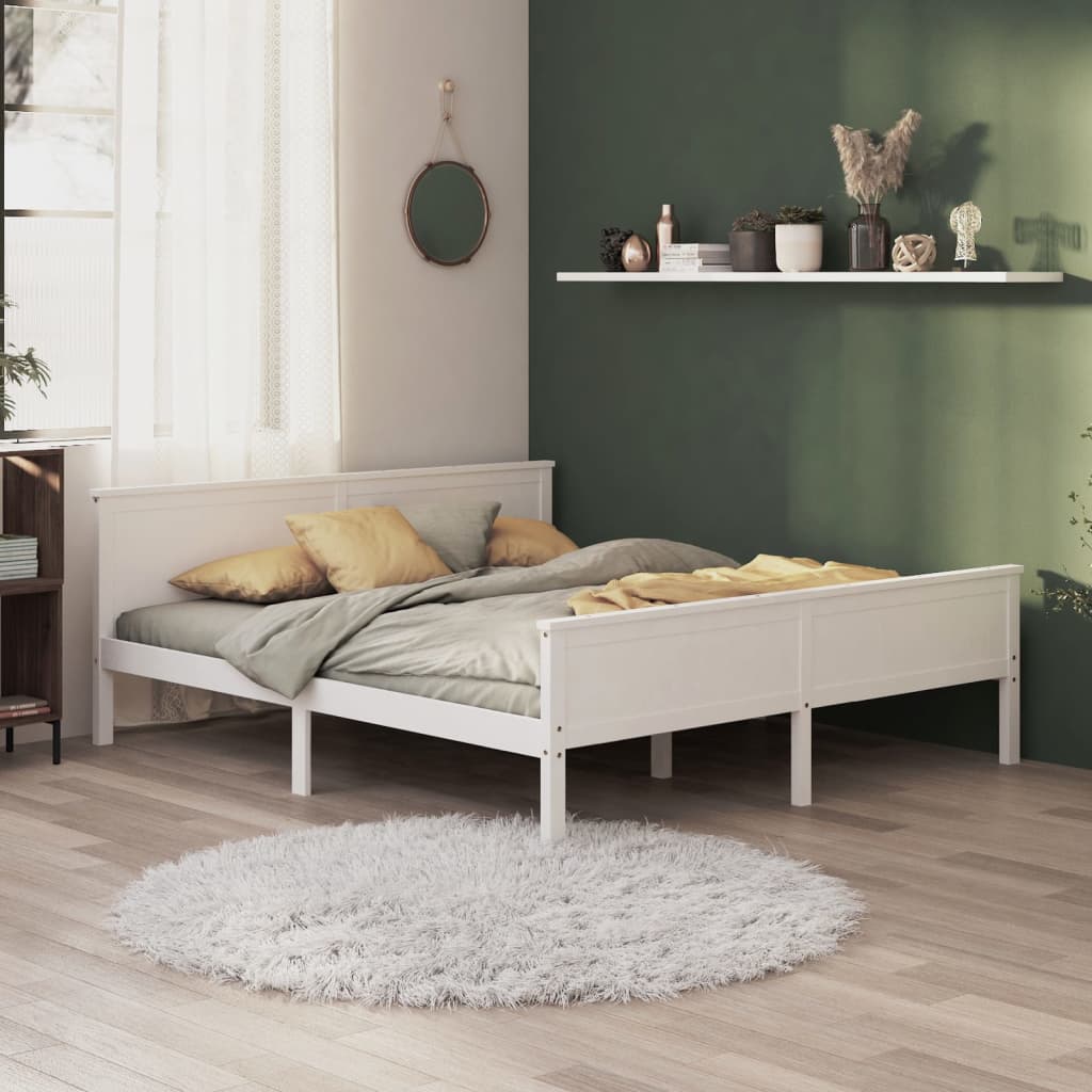 Cadre de lit sans matelas blanc bois massif de pin 200x200 cm