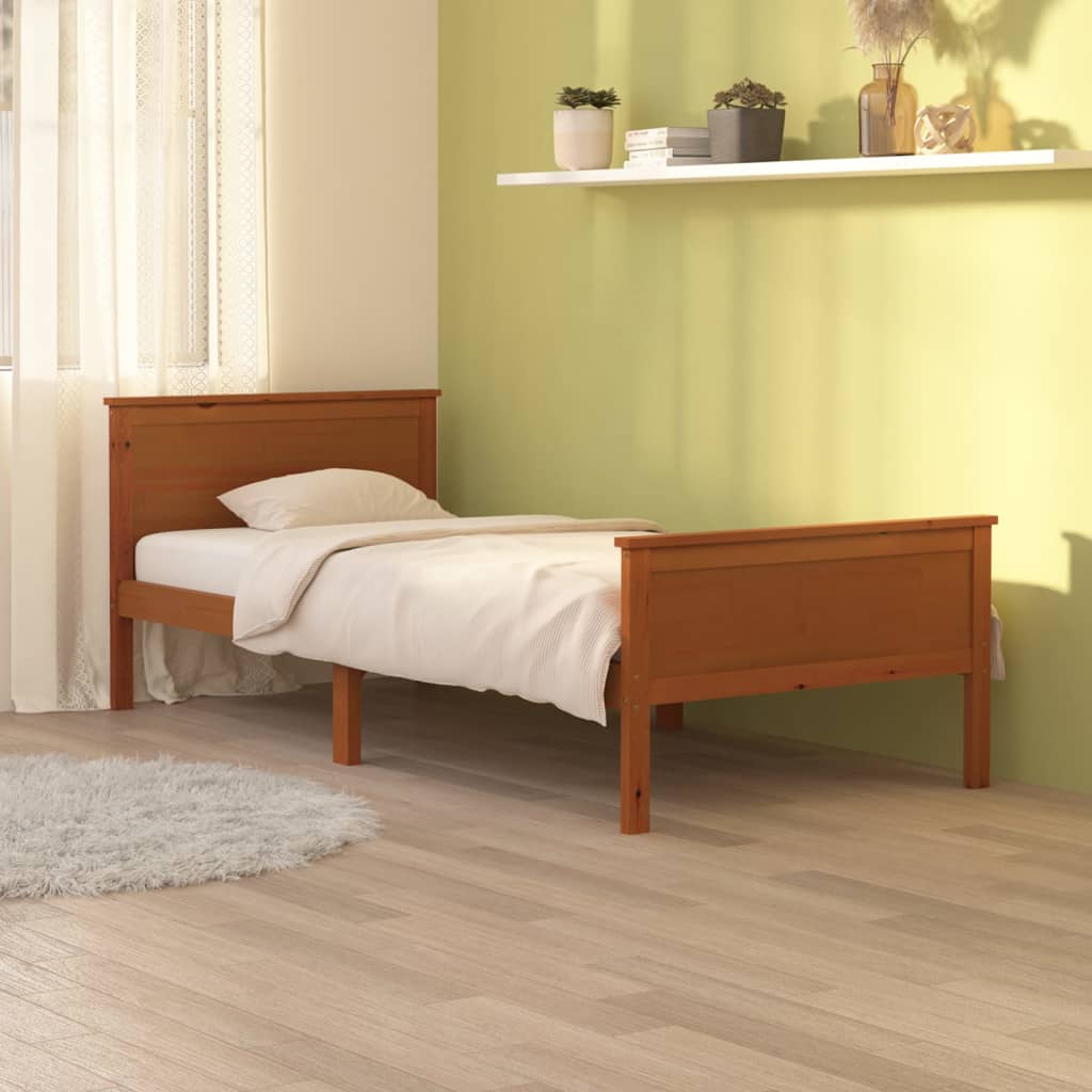 Cadre de lit sans matelas Marron miel Bois pin massif 90x200 cm