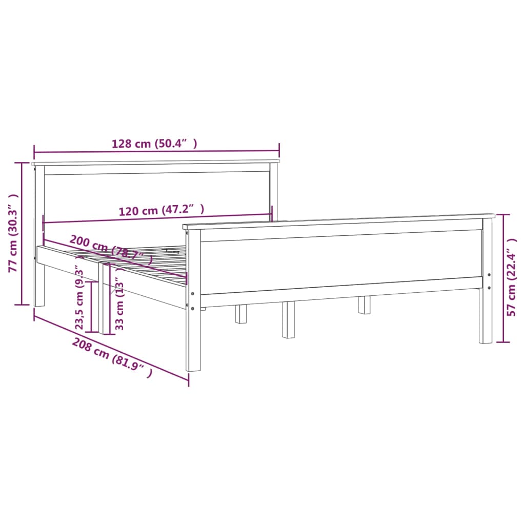 Cadre de lit sans matelas marron miel pin massif 120x200 cm