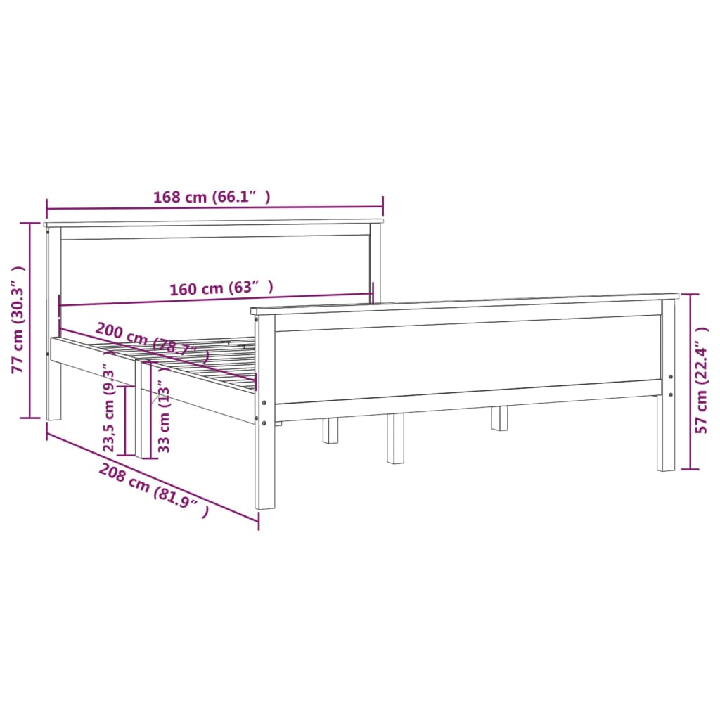 Cadre de lit sans matelas marron miel pin massif 160x200 cm