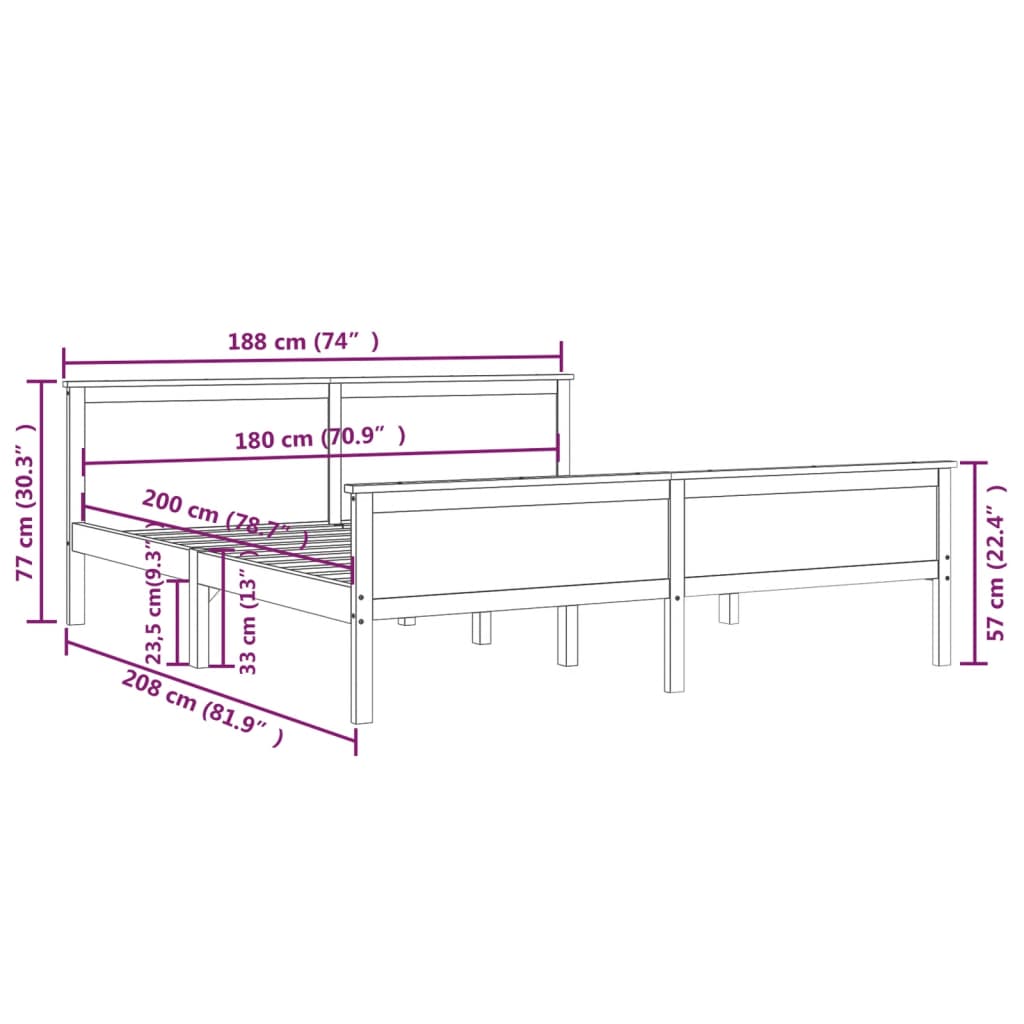 Cadre de lit sans matelas marron miel bois massif pin 180x200cm