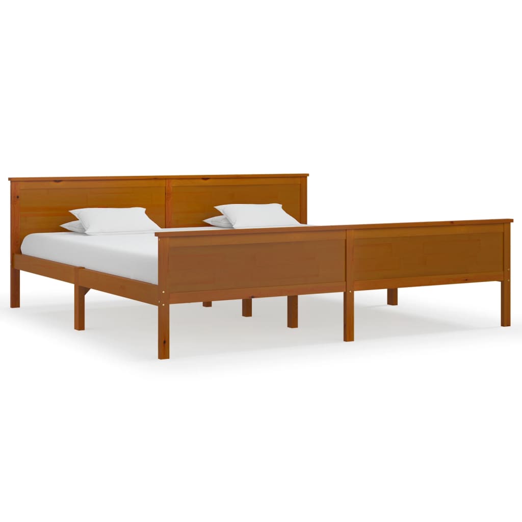 Cadre de lit sans matelas marron miel bois pin massif 200x200cm