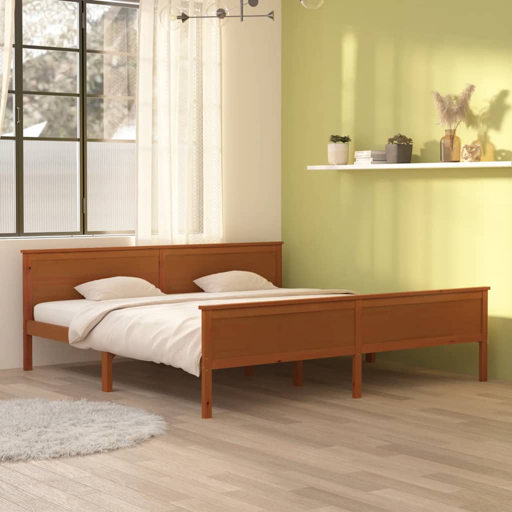 Cadre de lit sans matelas marron miel bois pin massif 200x200cm