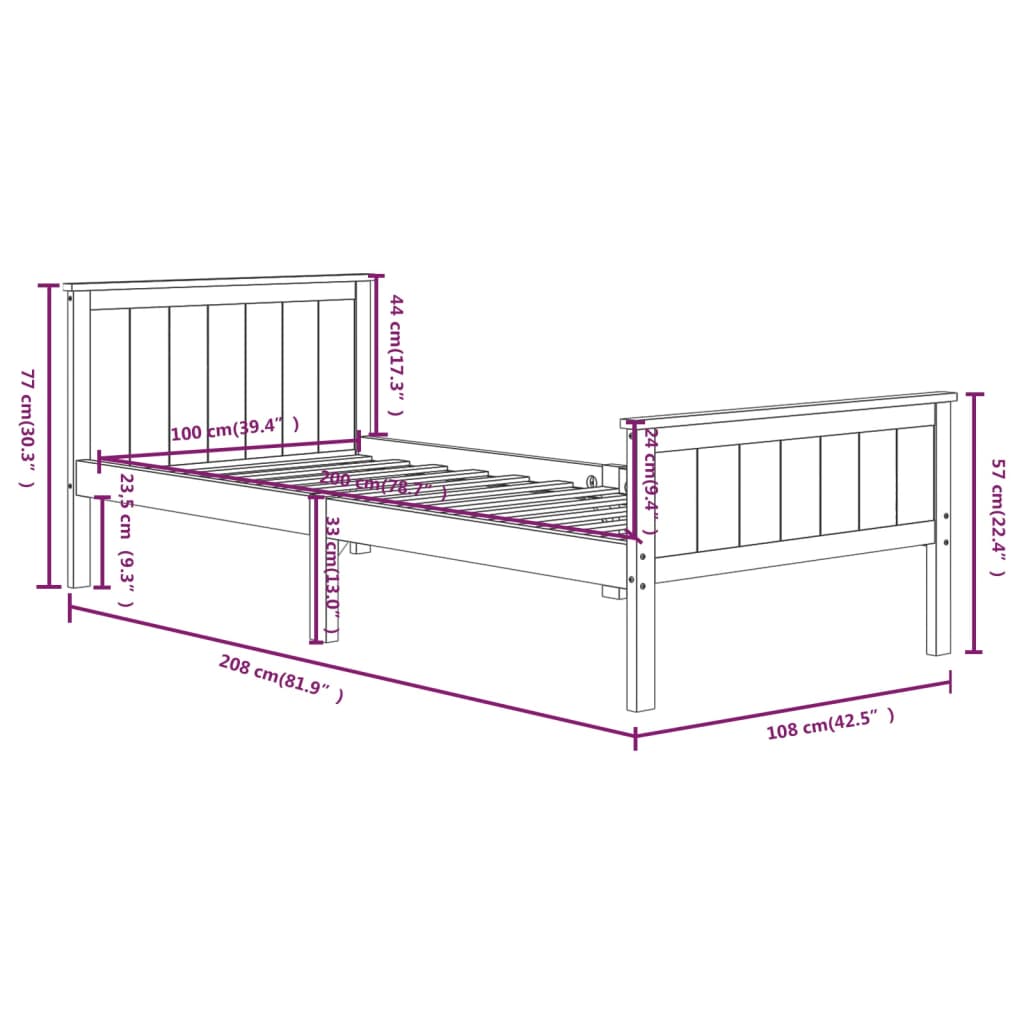 Cadre de lit sans matelas marron foncé pin massif 100x200 cm