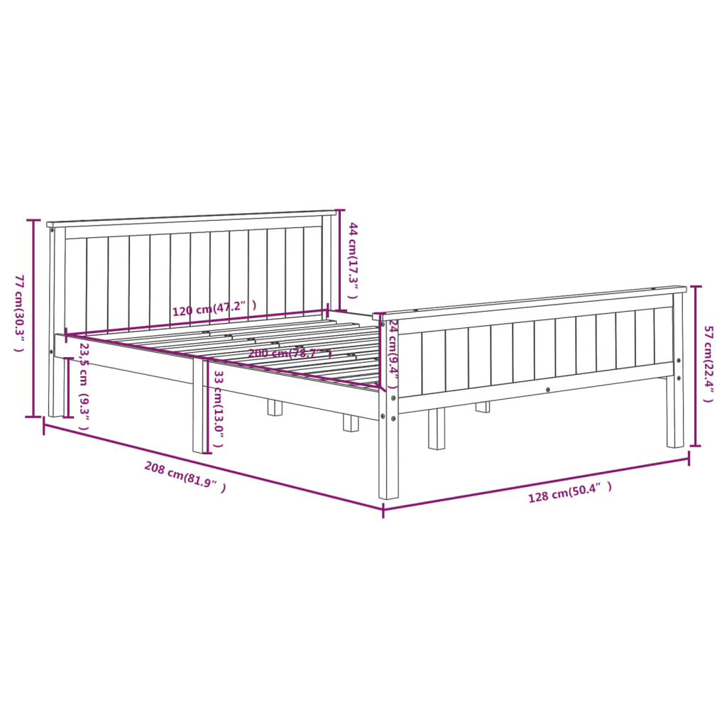 Cadre de lit sans matelas marron foncé pin massif 120x200 cm