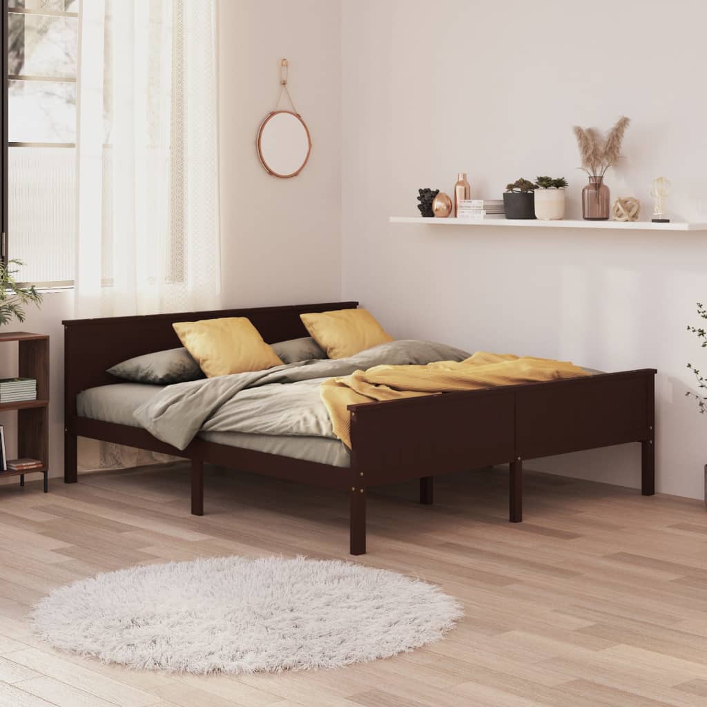 Cadre de lit sans matelas marron foncé pin massif 180x200 cm